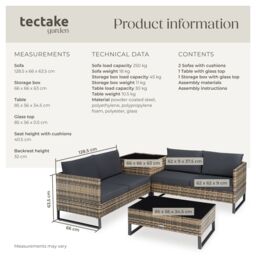 tectake Garden Furniture Set Ostuni in Natural - Size: 4 Person - thumbnail 6
