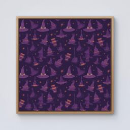 Warren Reed - Designer Witch Hats & Broomsticks Framed Canvas in Light Brown - Size: w40 inch x h40 inch - thumbnail 1