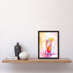 "Artery8 Rum Punch Cocktail Pink Orange Watercolour Framed Art Print - Size: W12"" x H16""" - thumbnail 4