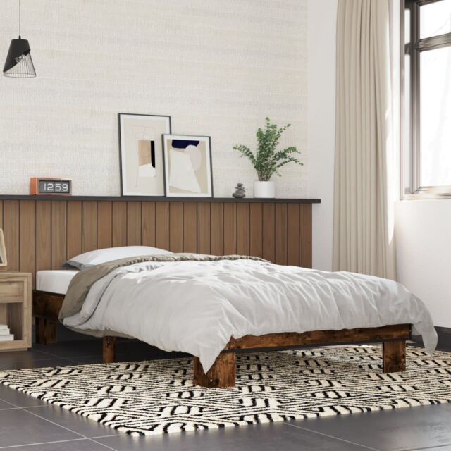 Berkfield Home Bed Frame without Mattress Smoked Oak 100x200 cm in Brown - image 1