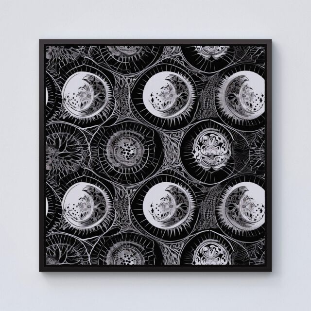 "Warren Reed - Designer Black White Moon & Sun Framed Canvas - Size: W30"" x H30""" - image 1