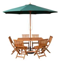 Samuel Alexander 6 Person Folding Wooden Garden Dining Table Chairs Parasol & Base in Brown - thumbnail 1