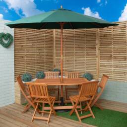 Samuel Alexander 6 Person Folding Wooden Garden Dining Table Chairs Parasol & Base in Brown - thumbnail 2