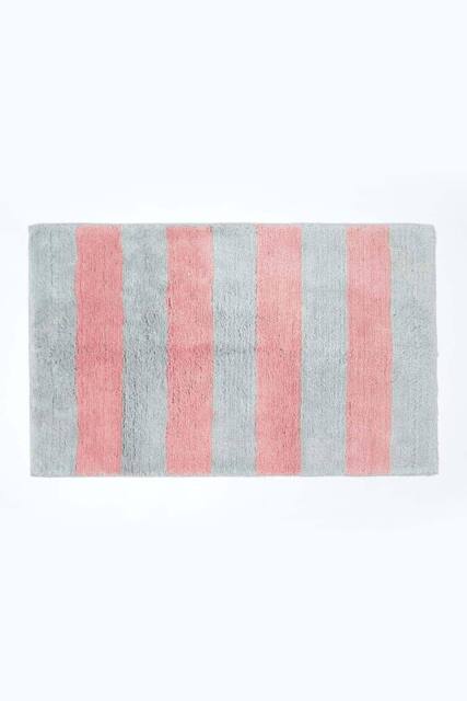 Homescapes Pink & Grey Striped Cotton Bath Mat - image 1