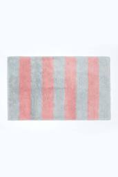 Homescapes Pink & Grey Striped Cotton Bath Mat - thumbnail 1