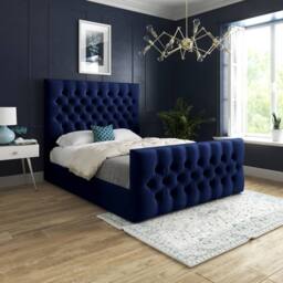 Casani Poulton Upholstered Blue Soft Velvet Designer Bed Frame - Size: Double - thumbnail 2