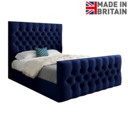 Casani Poulton Upholstered Blue Soft Velvet Designer Bed Frame - Size: Double - thumbnail 4