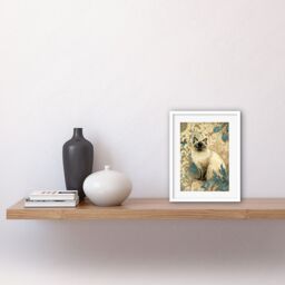 "Artery8 Wall Art Print Blue Point Ragdoll Cat with Teal Plants Art Nouveau Watercolour Artwork Framed 9X7 Inch in White - Size: W7"" x H9""" - thumbnail 2