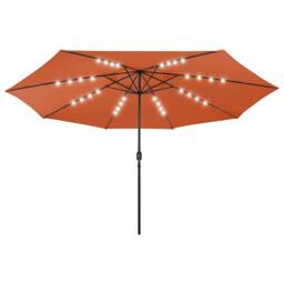 Berkfield Home Outdoor Parasol with LED Lights & Metal Pole 400 cm Terracotta - thumbnail 1