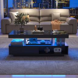 KORVIXA High Gloss RGB LED Coffee Table in Black - Size: 100 cm x 100 cm - thumbnail 3