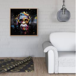 Warren Reed - Designer Coloured Splashart Monkey Face with Glasses Framed Canvas in Light Brown - Size: w40 inch x h40 inch - thumbnail 2
