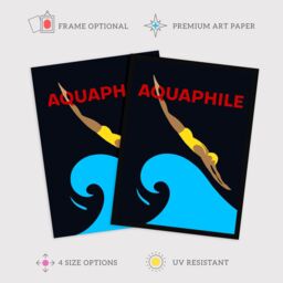 Wee Blue Coo Wall Art Print Aquaphile Water Lover Swimmer Diver Bold Red Graphic Art Framed in Black - Size: A4 - thumbnail 2