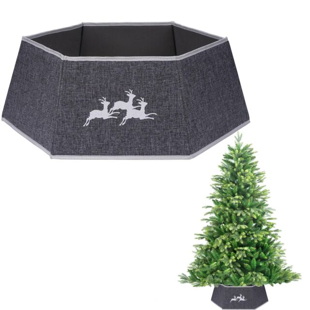 Shatchi 26.8Inch Christmas Tree Skirt Foldable Burlap Xmas Tree Stand Base Cover Collar Trunk Basket Ring for Tree Decorations in Grey - Size: 1 Pack - image 1