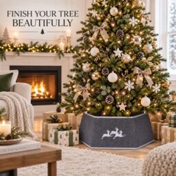 Shatchi 26.8 Inch Hexagonal Fabric Christmas Tree Collar in Grey, Foldable Tree Stand Cover in Silver - thumbnail 9