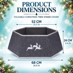 Shatchi 26.8 Inch Hexagonal Fabric Christmas Tree Collar in Grey, Foldable Tree Stand Cover in Silver - thumbnail 3