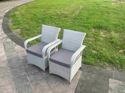 Fimous Rattan Outdoor Garden furniture Set Rising Table & 6 Chairs Set in Light Grey - thumbnail 5