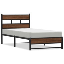 Berkfield Home Metal Bed Frame without Mattress Brown Oak 100x200 cm - thumbnail 2