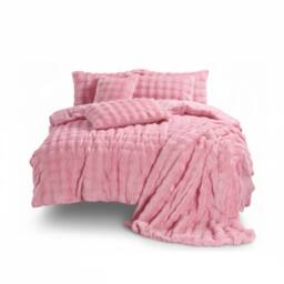 Snug City Rabbit Faux Fur Teddy Duvet Cover Set Ultra Soft Plush Bedding in Pink - Size: Double - thumbnail 2