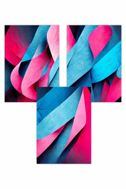 ARTZE Set of 3 Geometric Abstract Bright Blue & Hot Pink Deco Shapes Art Posters - Size: W50 cm x H70 cm - image 1