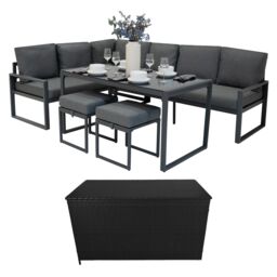 Monstershop Aluminium Corner Sofa Set With Black Rattan Storage Box - Anthracite in Grey