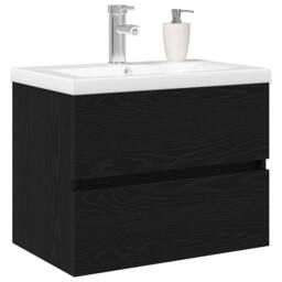 Berkfield Home Sink Cabinet with Built-in Basin Black Oak Engineered Wood - thumbnail 3