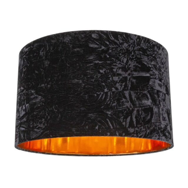 Happy Homewares Modern Crushed Velvet Lamp Shade with Shiny Paper Inner in Black - Size: 12 inches - image 1