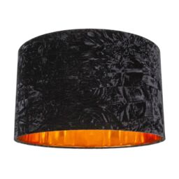 Happy Homewares Modern Crushed Velvet Lamp Shade with Shiny Paper Inner in Black - Size: 12 inches