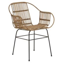 Orsina Brown Natural Rattan Chair with U Shaped Seat, Black Metal Legs Rattan Dining Chair, Rattan Outdoor Chair - thumbnail 2