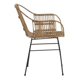 Orsina Brown Natural Rattan Chair with U Shaped Seat, Black Metal Legs Rattan Dining Chair, Rattan Outdoor Chair - thumbnail 3