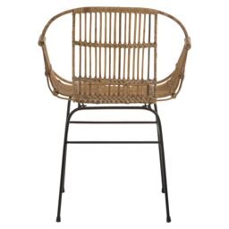 Orsina Brown Natural Rattan Chair with U Shaped Seat, Black Metal Legs Rattan Dining Chair, Rattan Outdoor Chair - thumbnail 4