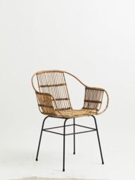 Orsina Brown Natural Rattan Chair with U Shaped Seat, Black Metal Legs Rattan Dining Chair, Rattan Outdoor Chair - thumbnail 5