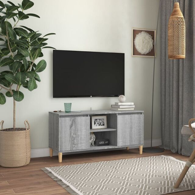 Berkfield Home TV Cabinet with Solid Wood Legs Grey Sonoma 103.5x35x50 cm - image 1
