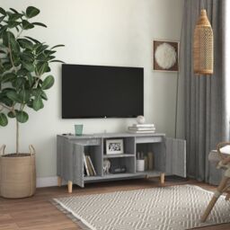 Berkfield Home TV Cabinet with Solid Wood Legs Grey Sonoma 103.5x35x50 cm - thumbnail 6