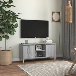 Berkfield Home TV Cabinet with Solid Wood Legs Grey Sonoma 103.5x35x50 cm - thumbnail 1