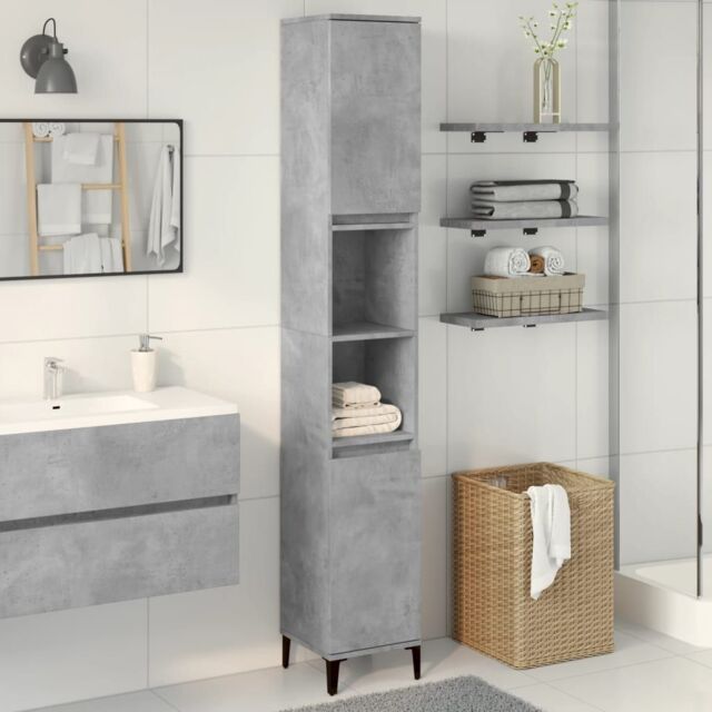 Berkfield Home Bathroom Cabinet Concrete Grey 30x30x190 cm Engineered Wood - Size: 30 x 30 x 190 cm - image 1