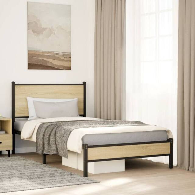 Berkfield Home Metal Bed Frame without Mattress Sonoma Oak 100x190 cm in Brown - image 1
