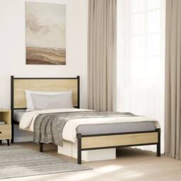Berkfield Home Metal Bed Frame without Mattress Sonoma Oak 100x190 cm in Brown - thumbnail 1