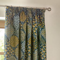 Wylder Ophelia Floral Room Darkening Pencil Pleat Curtain Pair in Blue - Size: 168 cm width x 137 cm drop - thumbnail 3