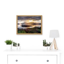 Artery8 Trienke Sunset Loch Linnhe Highland Scotland Photo Artwork Framed Wall Art Print A4 in Light Oak - thumbnail 2