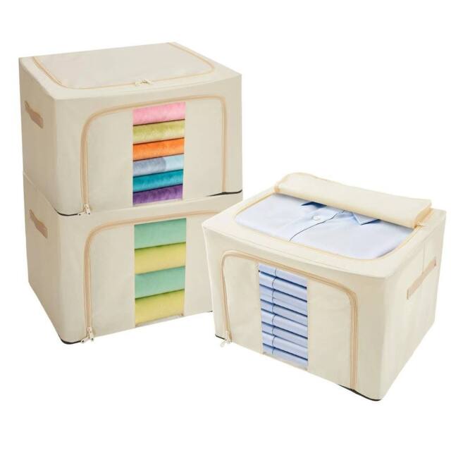 EONLION 66L Beige Foldable Storage Box with Steel Clothing storage - Size: 500mm - image 1