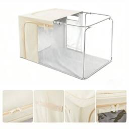 EONLION 66L Beige Foldable Storage Box with Steel Clothing storage - Size: 500mm - thumbnail 3