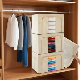 EONLION 66L Beige Foldable Storage Box with Steel Clothing storage - Size: 500mm - thumbnail 4