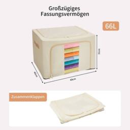 EONLION 66L Beige Foldable Storage Box with Steel Clothing storage - Size: 500mm - thumbnail 2