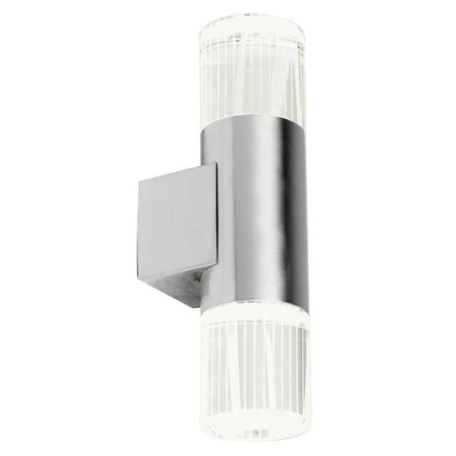 Loops IP44 Accent Outdoor LED Light Steel Double Glass Up Down Wall Lamp Porch Garden in Metallics - image 1