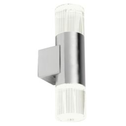 Loops IP44 Accent Outdoor LED Light Steel Double Glass Up Down Wall Lamp Porch Garden in Metallics - thumbnail 1