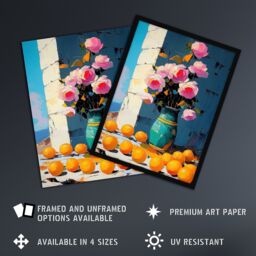 "Artery8 Rose Flower Bouquet Vase & Oranges Still Life Framed Art Print in Pink - Size: W12"" x H16""" - thumbnail 2