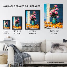 "Artery8 Rose Flower Bouquet Vase & Oranges Still Life Framed Art Print in Pink - Size: W12"" x H16""" - thumbnail 3