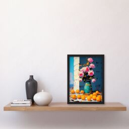 "Artery8 Rose Flower Bouquet Vase & Oranges Still Life Framed Art Print in Pink - Size: W12"" x H16""" - thumbnail 4
