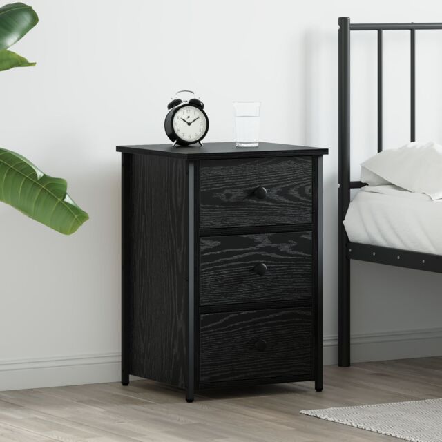 Berkfield Home Black Oak Nightstand Black Oak MDF, Metal Compact - image 1
