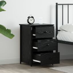 Berkfield Home Black Oak Nightstand Black Oak MDF, Metal Compact - thumbnail 4